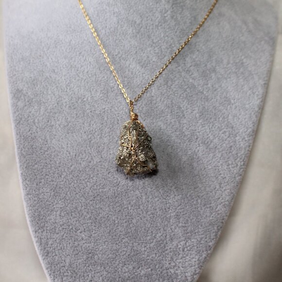 Jewelry - Raw Pyrite Wire-Wrapped Pendant Necklace